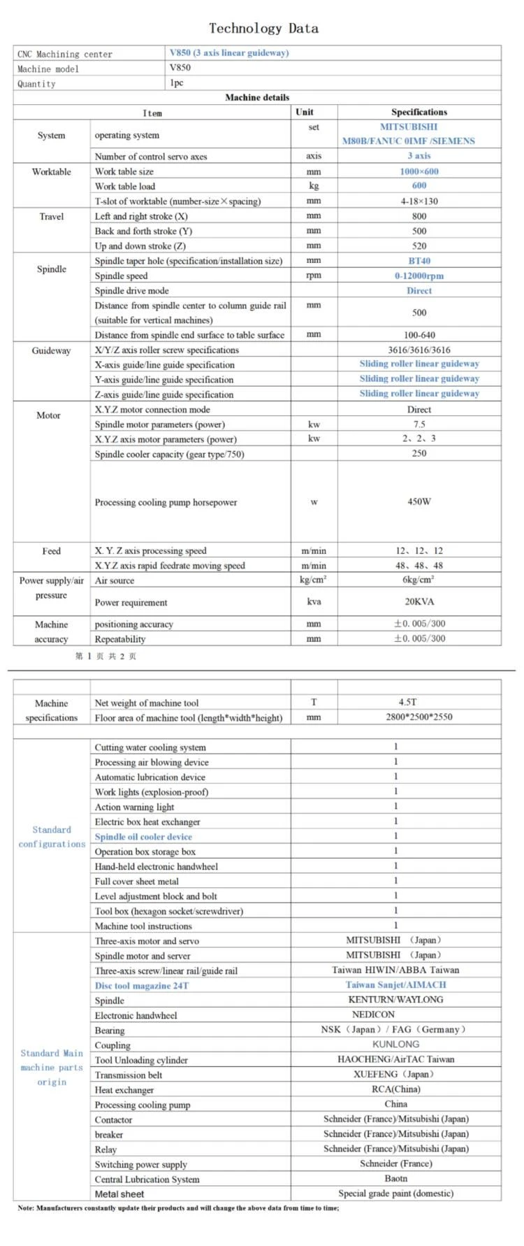 VMC 850 machine